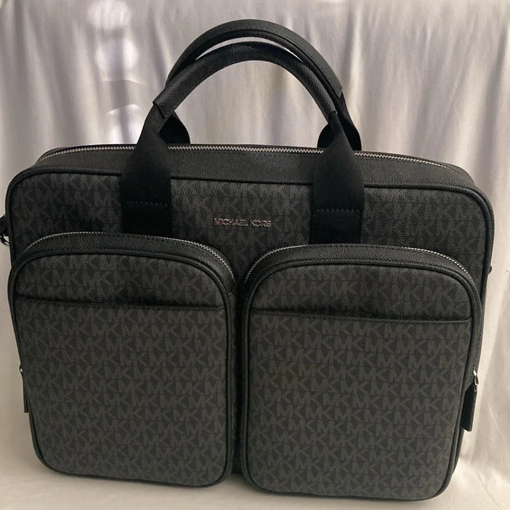 Michael Kors Cooper Logo Utility Briefcase Black/Grey
